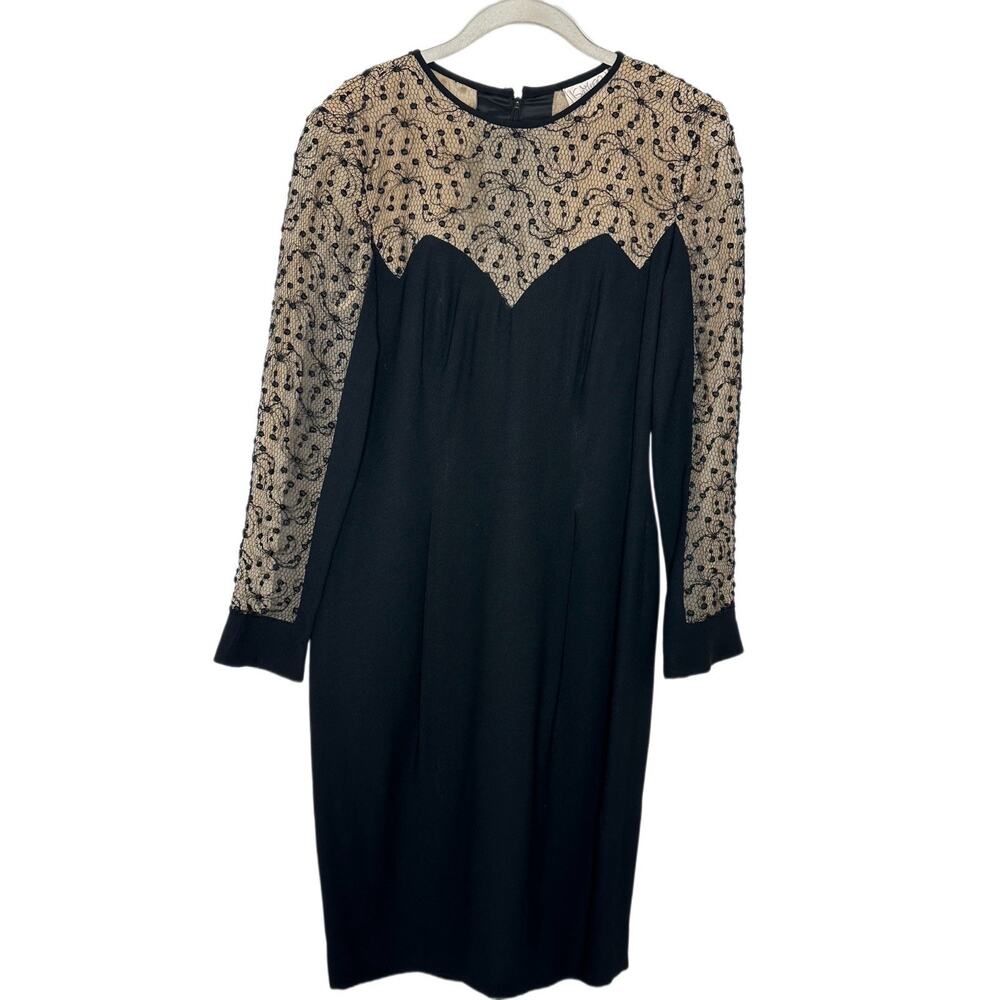 Vintage Kathryn Dianos Women 90s Lace Sweetheart Long Sleeve Black Dress Sz 6